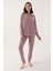 Bright Pinstripe Kahverengi Kadın Uzun Kol Pijama Takım 5
