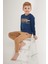 Thick Line Pattern Koyu Mavi Erkek Çocuk Uzun Kol Pijama Takım 3