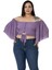 Büyük Beden Geniş Kollu Beli Lastik Büzgülü Crop Lila Bluz 1
