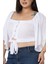 Büyük Beden Geniş Kollu Beli Lastik Büzgülü Crop Beyaz Bluz 5
