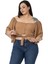 Büyük Beden Geniş Kollu Beli Lastik Büzgülü Crop Camel Bluz 4