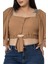 Büyük Beden Geniş Kollu Beli Lastik Büzgülü Crop Camel Bluz 5