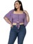 Büyük Beden Geniş Kollu Beli Lastik Büzgülü Crop Lila Bluz 4