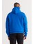 Erkek Mavi Oversize Fit Bol Kesim Kapüşonlu Içi Polarlı 3 Iplik Pamuklu Sweatshirt 4