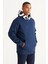Erkek Lacivert Oversize Fit Bol Kesim Kapüşonlu İçi Polarlı Pamuklu Kapüşonlu Sweatshirt 1