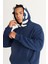 Erkek Lacivert Oversize Fit Bol Kesim Kapüşonlu İçi Polarlı Pamuklu Kapüşonlu Sweatshirt 2