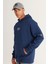 Erkek Lacivert Oversize Fit Bol Kesim Kapüşonlu Içi Polarlı 3 Iplik Pamuklu Sweatshirt 2