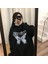 Harajuku Butterfly Siyah Kalın Kumaş Kapşonlu Sweatshirt 1