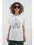 Ekru Taşlı Çiçek ve Kulaklık Baskılı Tshirt 2