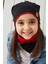 Siyah Kırmızı Çocuk Bebek Bere Boyunluk Set Yumuşak %100 Pamuklu Penye Elit Seri 3