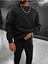 Erkek Siyah Sweatshirt Oversize Kalıp Düşük Omuz Unisex Bisiklet Yaka %100 Içi Pamuklu 1