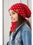 Kırmızı Beyaz Kız Çocuk Bebek Bere Boyunluk Set Yumuşak %100 Pamuklu Penye Trend Seri 3