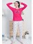 Fuşya Kadın Süprem Penye Eteği Oval Uzun Kollu Bisiklet Yaka Dar Paça Pijama Takım 0267 5