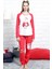 Kımızı Kadın Süprem Penye 0 Yaka Reglan Uzun Kol Eteği Oval Manşetli Pijama Takım 3098K 3