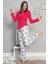 Kırmızı Kadın Süprem Penye Eteği Oval Uzun Kollu O Yaka Dar Paça Pijama Takım 5628 1