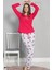 Kırmızı Kadın Süprem Penye Eteği Oval Uzun Kollu O Yaka Dar Paça Pijama Takım 5628 2