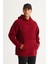 Erkek Bordo Oversize Bol Kesim Kapüşonlu Polar Sweatshirt 2