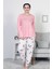 Pembe Kadın O Yaka U Kol Eteği Oval Dar Paça Büyük Beden Pijama Takım EDY3508P 1