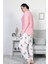 Pembe Kadın O Yaka U Kol Eteği Oval Dar Paça Büyük Beden Pijama Takım EDY3508P 3