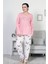 Pembe Kadın O Yaka U Kol Eteği Oval Dar Paça Büyük Beden Pijama Takım EDY3508P 4