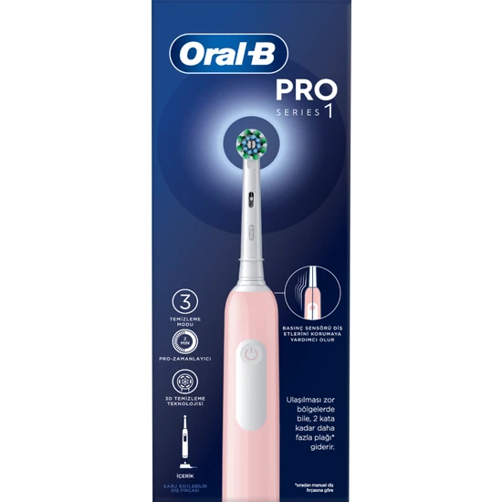 Oral-B Pro Series 1 Pembe Elektrikli Diş Fırçası, 1 Diş Fırçası Başlığı, Braun Tasarımı