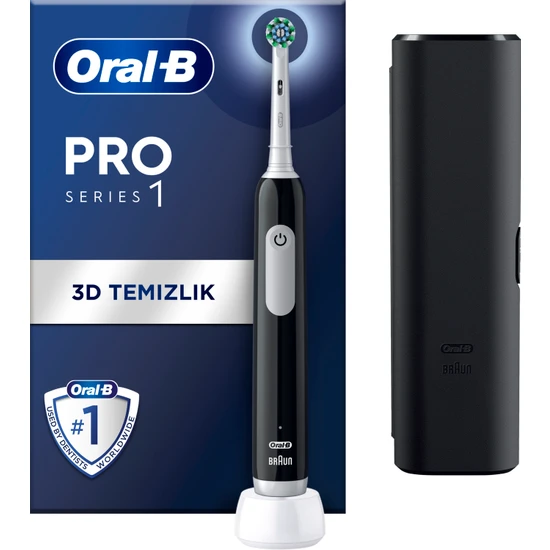 Oral-B Pro Series 1 Siyah Elektrikli Diş Fırçası, 1 Diş Fırçası Başlığı, 1 Seyahat Çantası, Braun Tasarımı