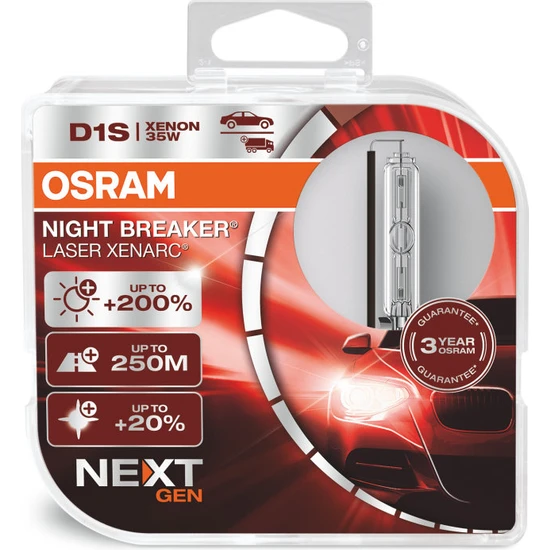 Osram D1S Night Breaker Laser Xenarc %200 Fazla Işık Next Gen 3 Yıl Garantili(Takım -2 Adet)