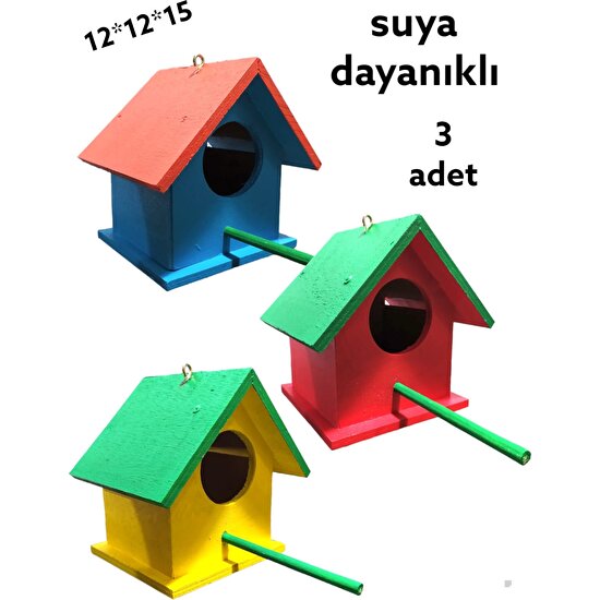 ncy Ahşap Kuş Yuvası  Kuş Evi Vernikli Dış Mekan Suya Dayanıklı 12 x 12 x 15  cm 8 mm