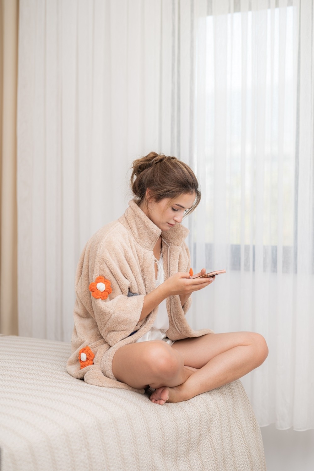 Cakkatex Wellsoft Peluş Papatyalı Sabahlık |Dressing Gown görsel 7