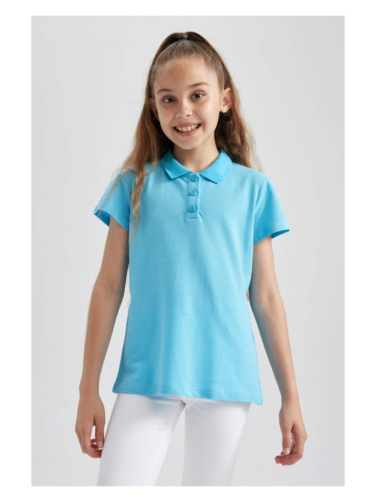 DeFacto Pamuklu Kısa Kollu Basic Düz Polo Tişört Kız Çocuk B0671A8NS - Görsel 6