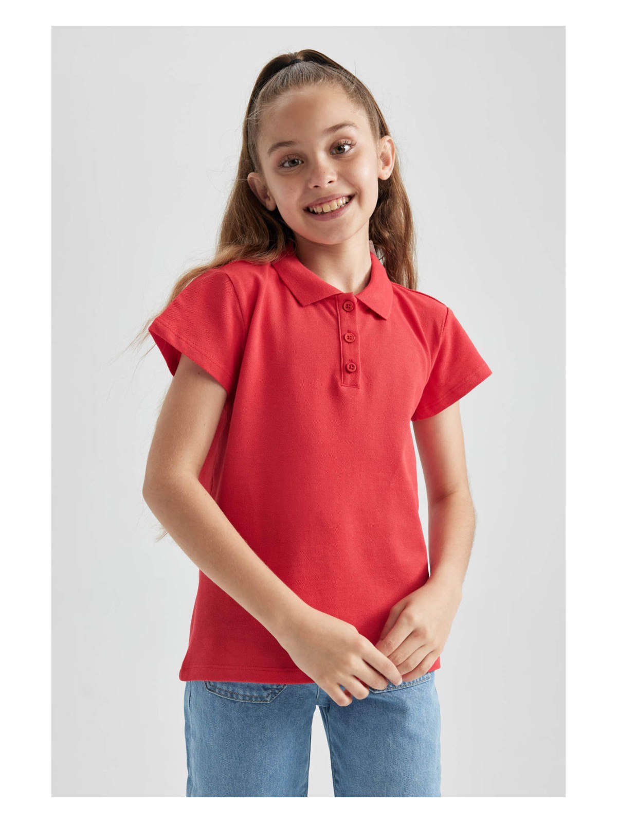 DeFacto Pamuklu Kısa Kollu Basic Düz Polo Tişört Kız Çocuk B0671A8NS
