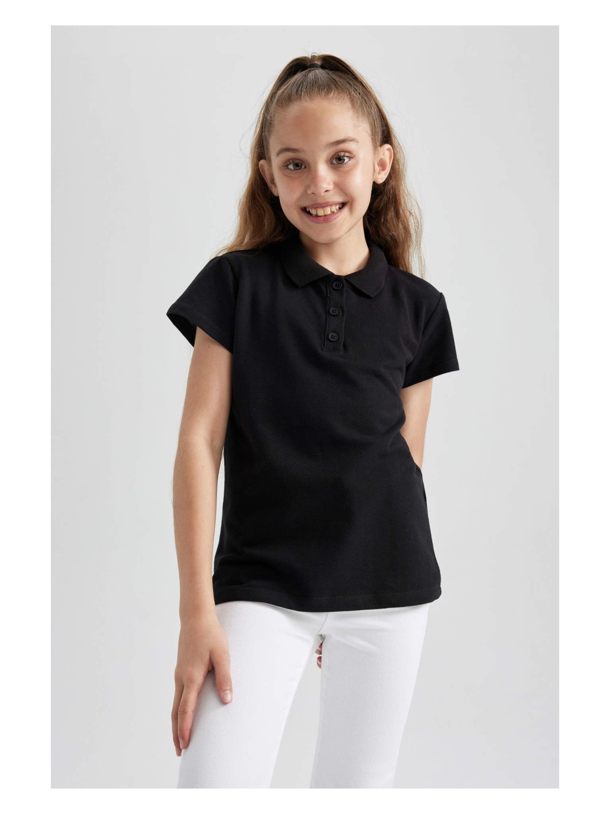 DeFacto Pamuklu Kısa Kollu Basic Düz Polo Tişört Kız Çocuk B0671A8NS - Görsel 4