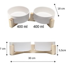 Yılmazel Mama-Su Kabı Ahşap Standı ve Seramik Kasesi Yavru Evcil Hayvan Minimalist Design Çifthazneli