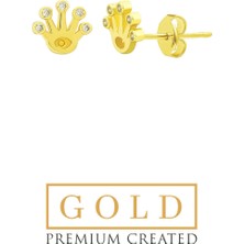 So CHIC 14 Ayar Sarı Altın Sertifikalı Premium Created Taşlı Minimal Taç Küpe