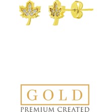 So CHIC 14 Ayar Sarı Altın Sertifikalı Premium Created Taşlı Minimal Çınar Yaprağı Küpe