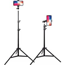 Asfal Bluetooth Kumandalı 210 cm Metal Tripod  Ring Light Lamba, Işık Ayağı 360 Döner Başlıklı Telefon Tutucu, Kumandalı