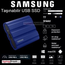 Samsung T7 Shield 2tb MU-PE2T0R/WW 1050MB-1000MB/SN USB 3.2 Gen2 Harici SSD Mavi 3 Yıl Samsung Turkıye Garantili