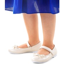 Kiko Kids Fiyonklu Cırtlı Kız Çocuk Babet Ayakkabı Suni Deri Poliüretan Taban