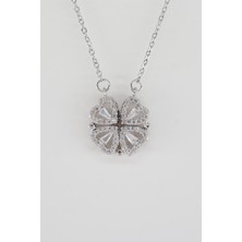 By Zeyna Aksesuar Kadın 316L Paslanmaz Çelik 40 cm Şekil Değiştirebilen Yonca ve Kalp Figürlü Baget Zirkon Taşlı Kolye