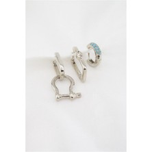 By Zeyna Aksesuar Kadın Altın Kaplama Firuze Zirkon Taşlı 3'lü Küpe Set