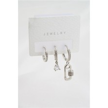 By Zeyna Aksesuar Kadın Altın Kaplama Zirkon Taşlı Çengel Iğne Model 3'lü Küpe Set