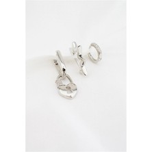 By Zeyna Aksesuar Kadın Altın Kaplama Zirkon Taşlı Yıldız ve Kilit Figürlü 3'lü Küpe Set