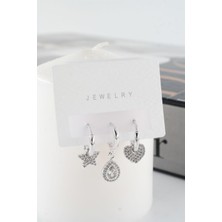 By Zeyna Aksesuar Kadın Vip Seri Kalp ve Yıldız Helix Model 3'lü Küpe Seti