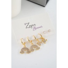 By Zeyna Aksesuar Kadın Vip Seri Baget Zirkon Taşlı  Gökkuşagı Model 6'lı Küpe Seti