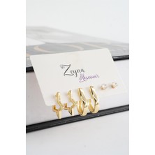 By Zeyna Aksesuar Kadın Vip Seri Zirkon Taşlı Yıldız Figürlü 6'lı Küpe Seti