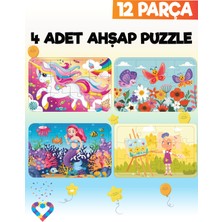 Esa Toys Ahşap 12 Parça 4 Set Çocuk Puzzle