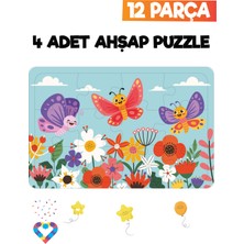 Esa Toys Ahşap 12 Parça 4 Set Çocuk Puzzle