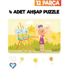 Esa Toys Ahşap 12 Parça 4 Set Çocuk Puzzle