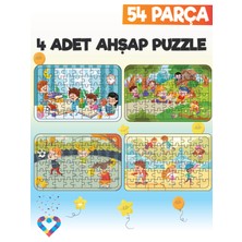 Esa Toys Ahşap 54 Parça 4 Set Çocuk Puzzle