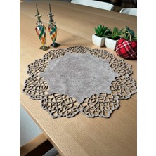 Ergüven Home Koyu Bej (Taş Rengi) Süet Kumaş Yuvarlak Amerikan Servis Supla Takımı 6'Lı 35 x 35 cm